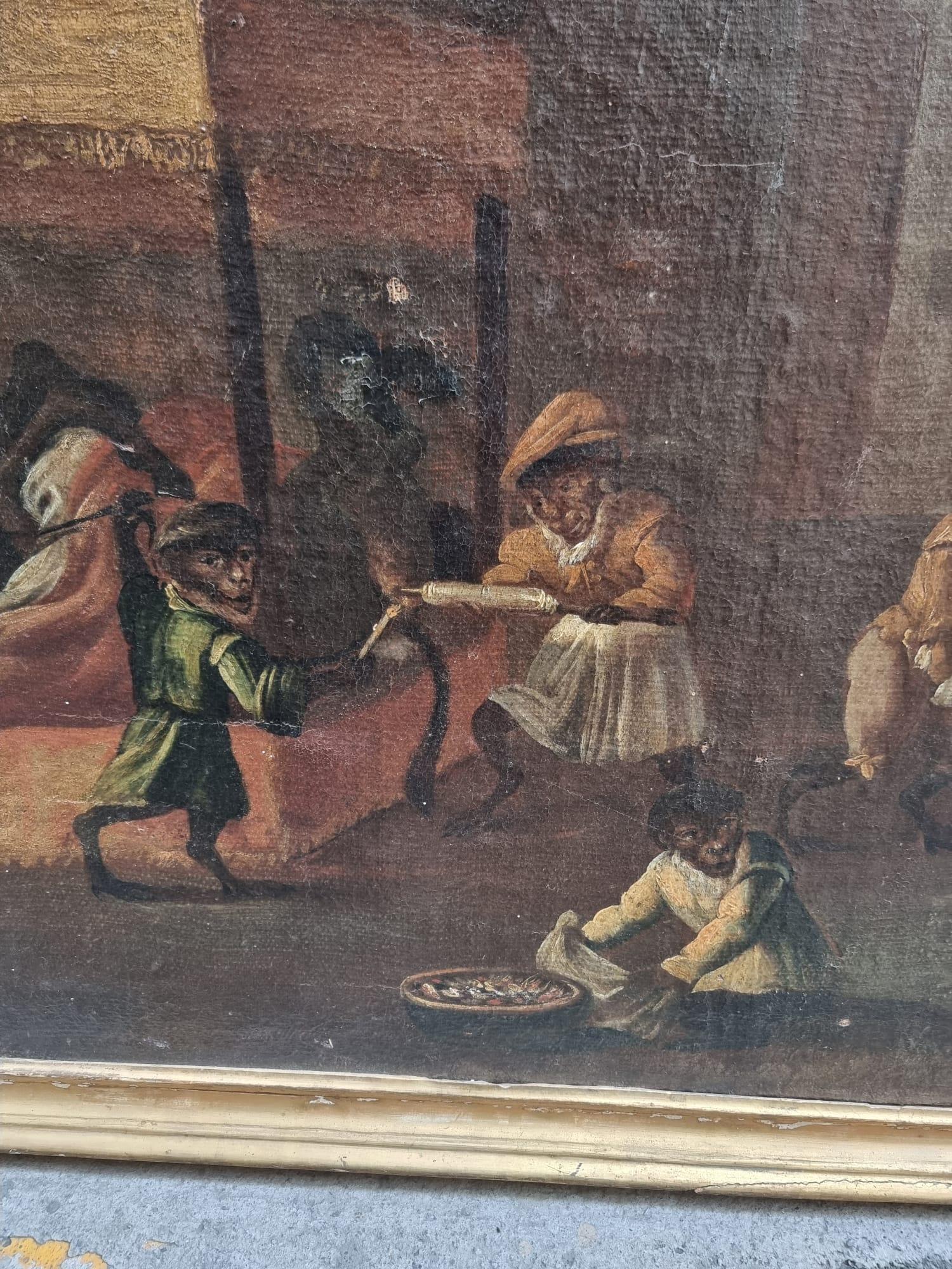 Paint Interior scenes with monkeys, 17th century For Sale