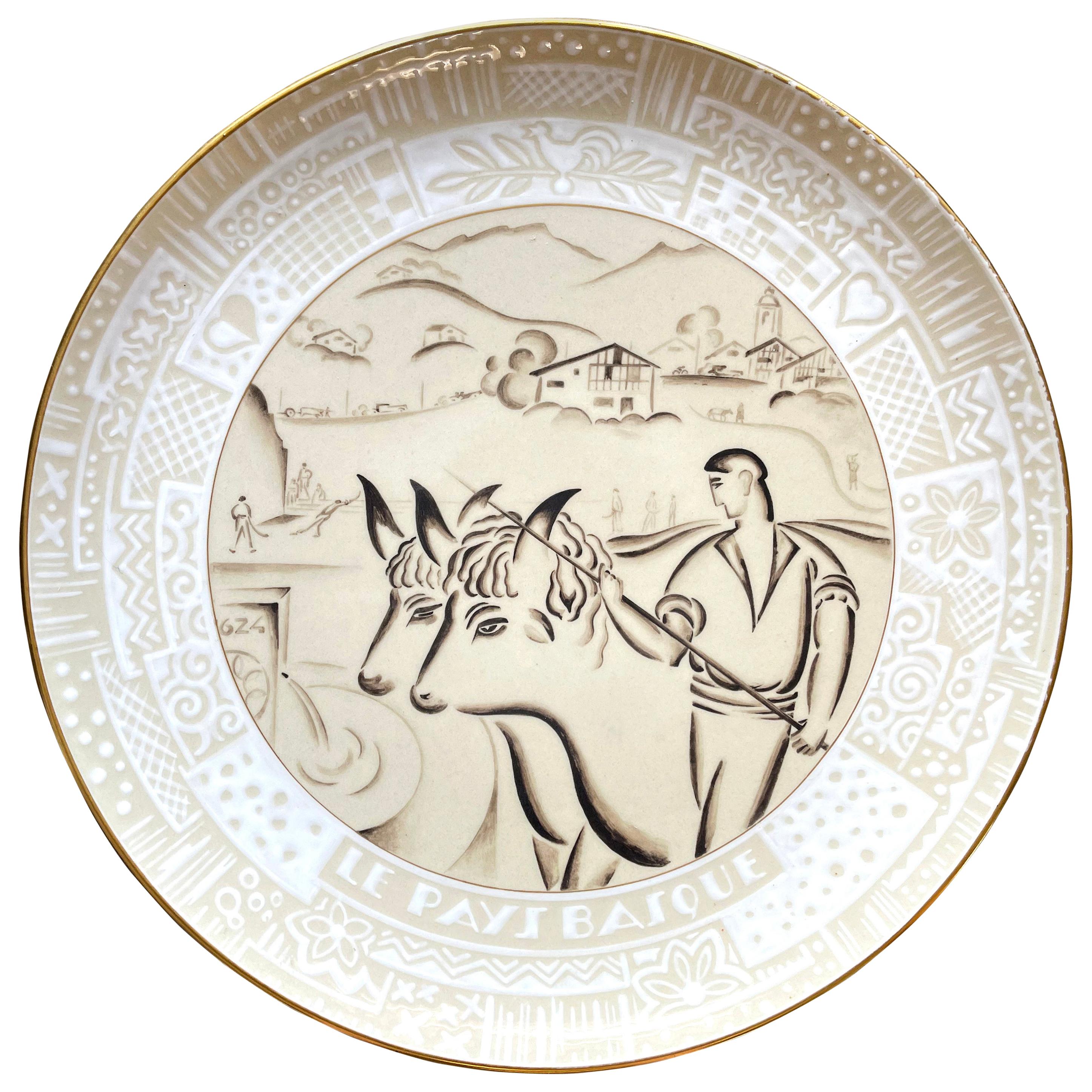 "Scene from Northern Basque Country, " Monumental Art Deco Platter, Sèvres, 1936 For Sale