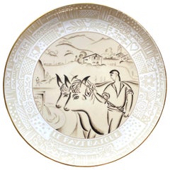 Vintage "Scene from Northern Basque Country, " Monumental Art Deco Platter, Sèvres, 1936