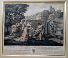 Scene of Duchess La Valliere and Louis XIV Antique French Colored Engraving