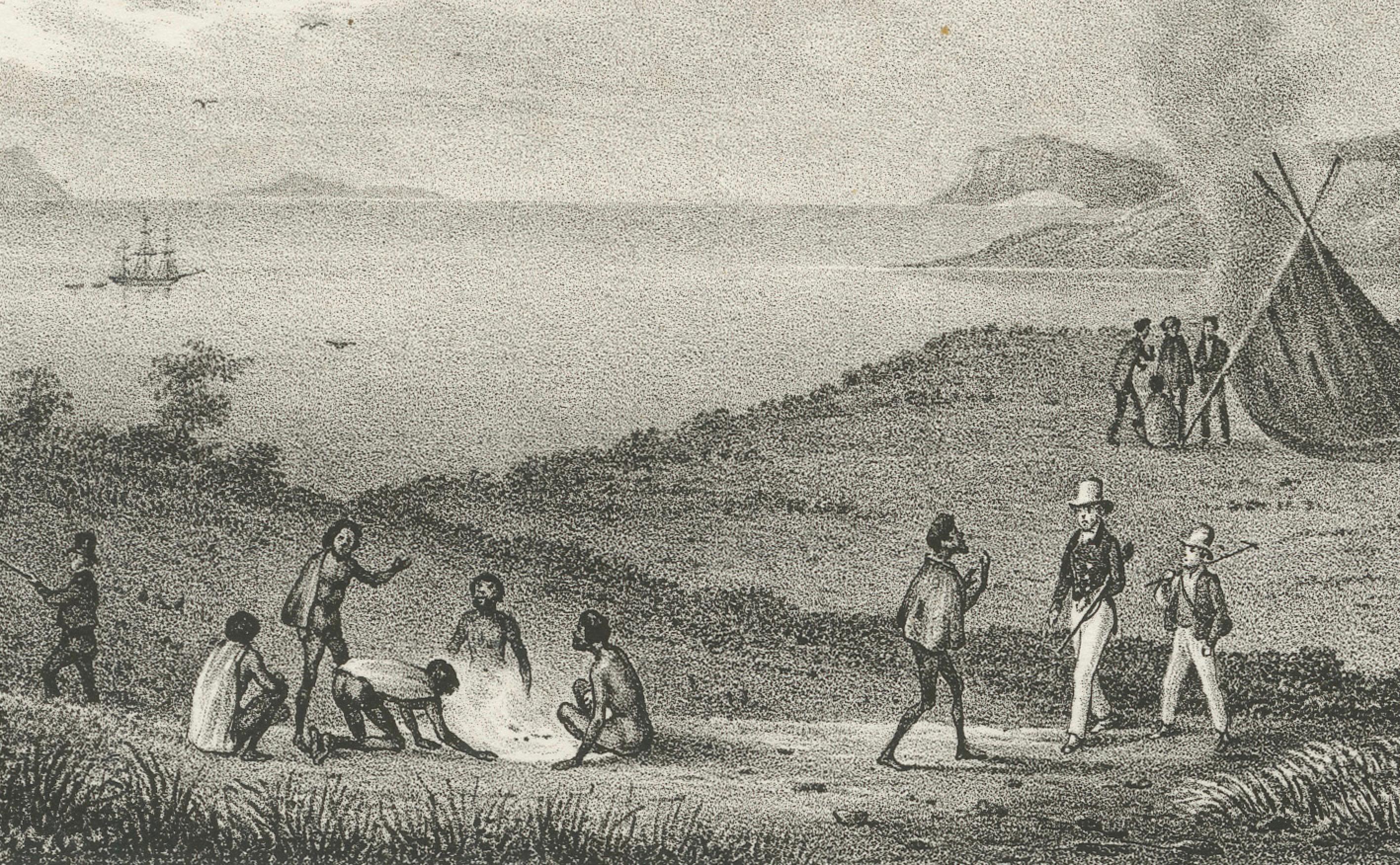Szenen aus dem Hafen von König George's Harbour, New Holland (modernes Australien), 1836 (Mittleres 19. Jahrhundert) im Angebot