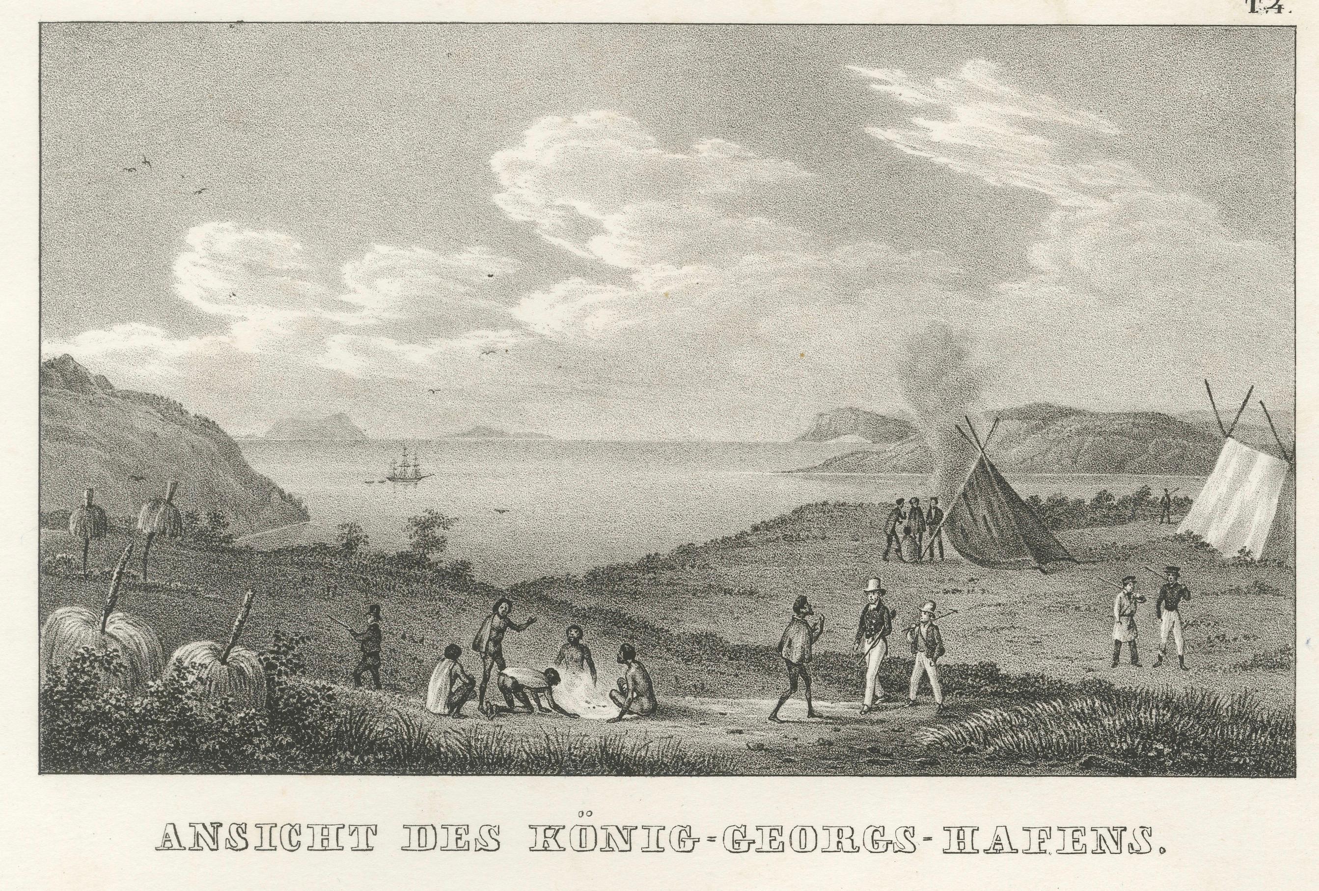 Szenen aus dem Hafen von König George's Harbour, New Holland (modernes Australien), 1836 im Angebot 1