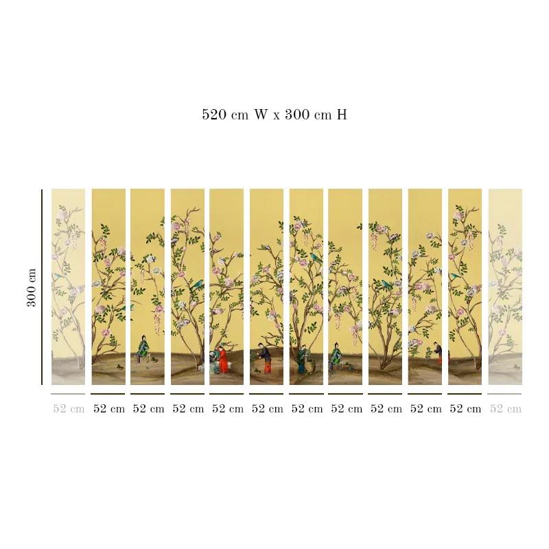 Chinoiserie Scenes from Life (yellow) Wallpaper For Sale