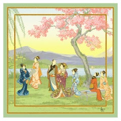 "Scenes of Japonaises" Silk Scarf by Zuber