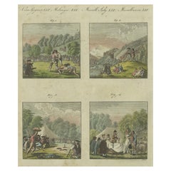 Scenes of Traditional Life and Festivities in Europe: Hand-Colored Engraving