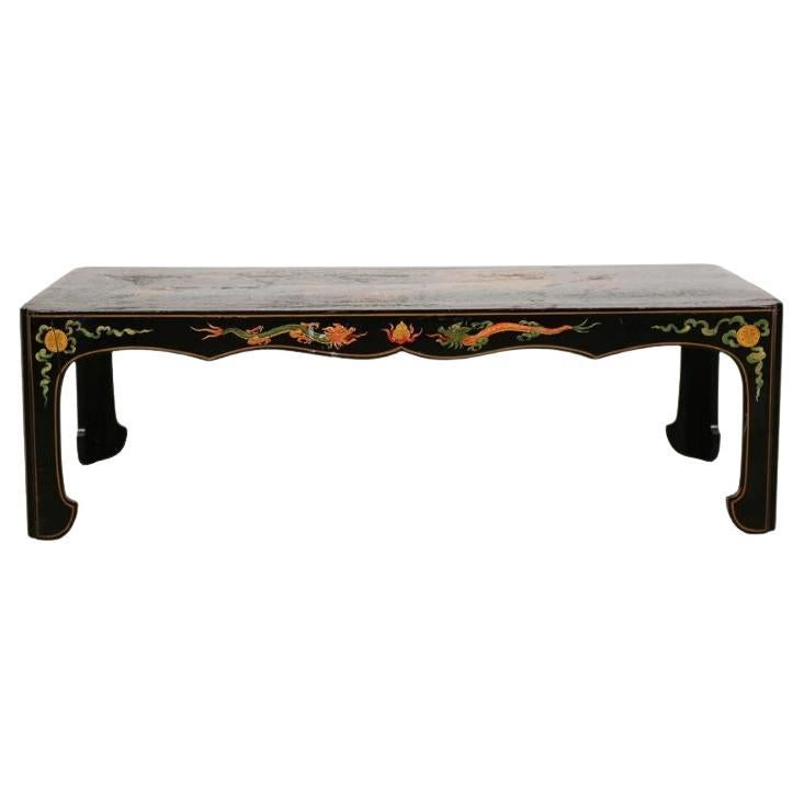 Scenic Chinoiserie Lacquered Coffee Table For Sale
