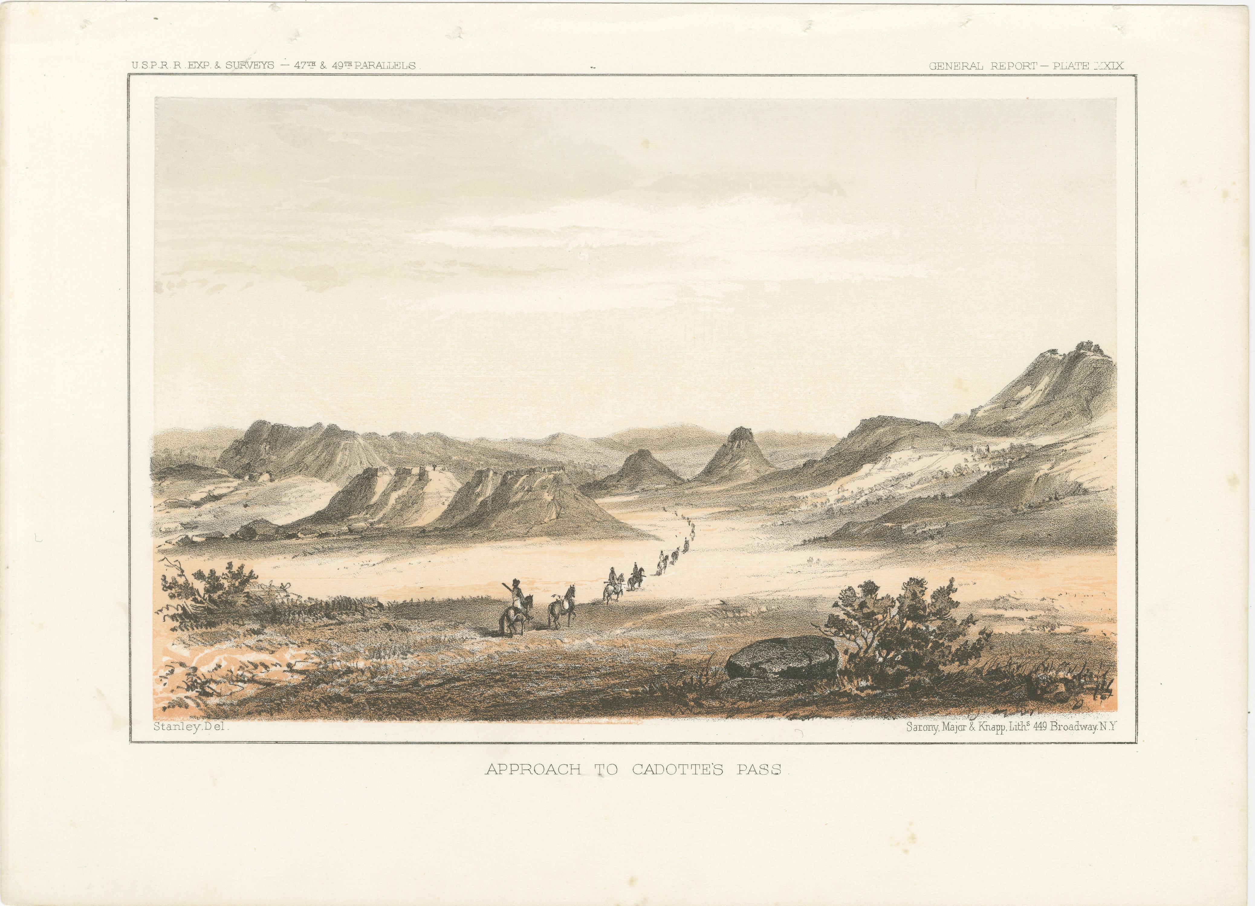 Titolo: Spedizione panoramica al Passo di Cadotte nelle Montagne Rocciose

Descrizione: Questa litografia storica, intitolata 