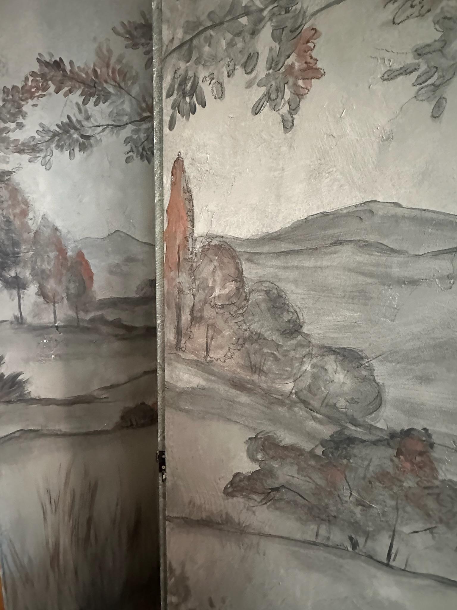 American Scenic Hand Painted Folding Screen For Sale