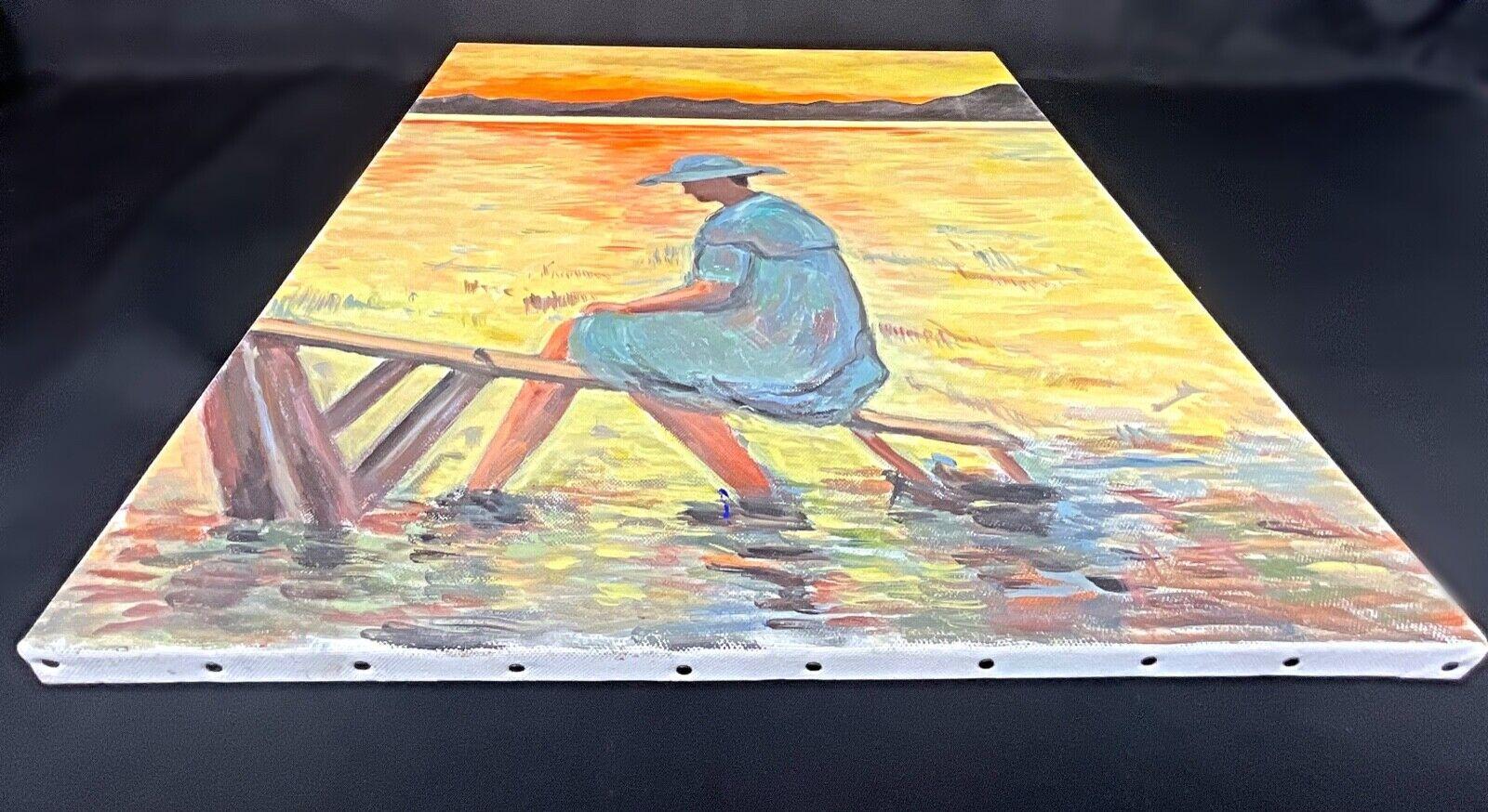 Canvas Scenic Landscape Acrylic Painting by J. Boving, Mâconnais Artist - 2Y557 For Sale