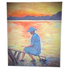 Paisaje escénico Pintura acrílica de J. Boving, artista de Mâconnais - 2Y557