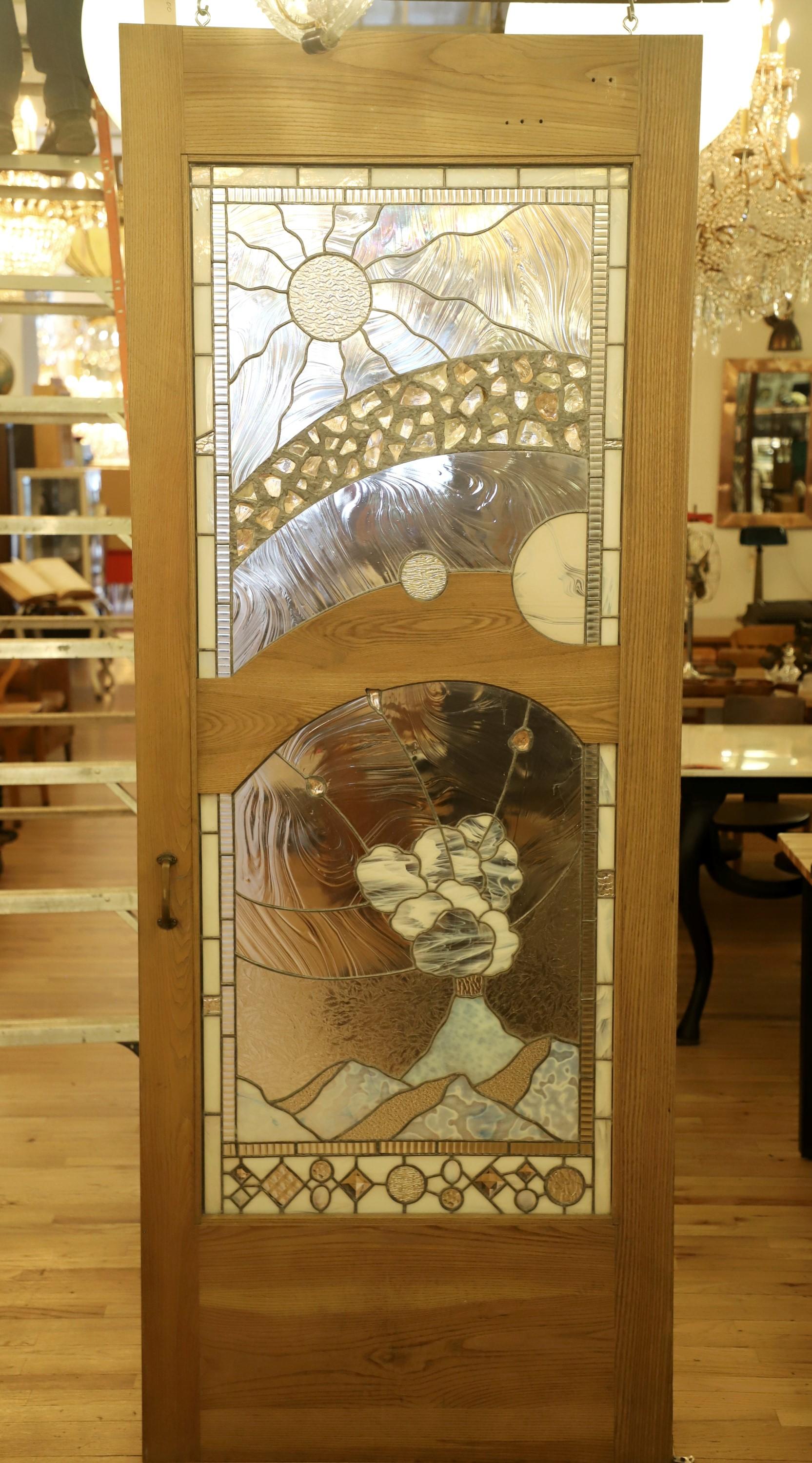 Scenic Mountain Stained Glass Door 88 x 33.5 For Sale 6