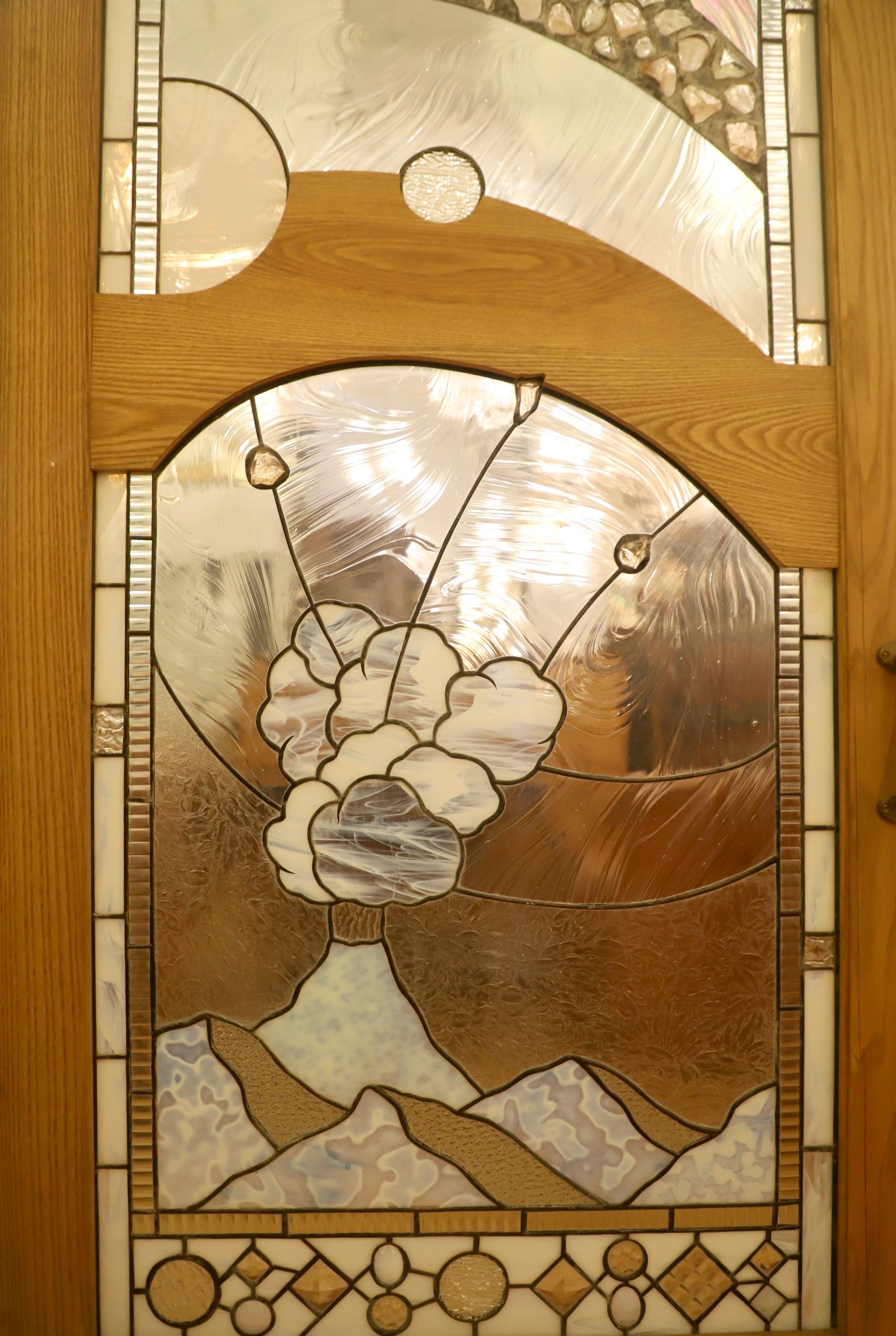 American Scenic Mountain Stained Glass Door 88 x 33.5 For Sale