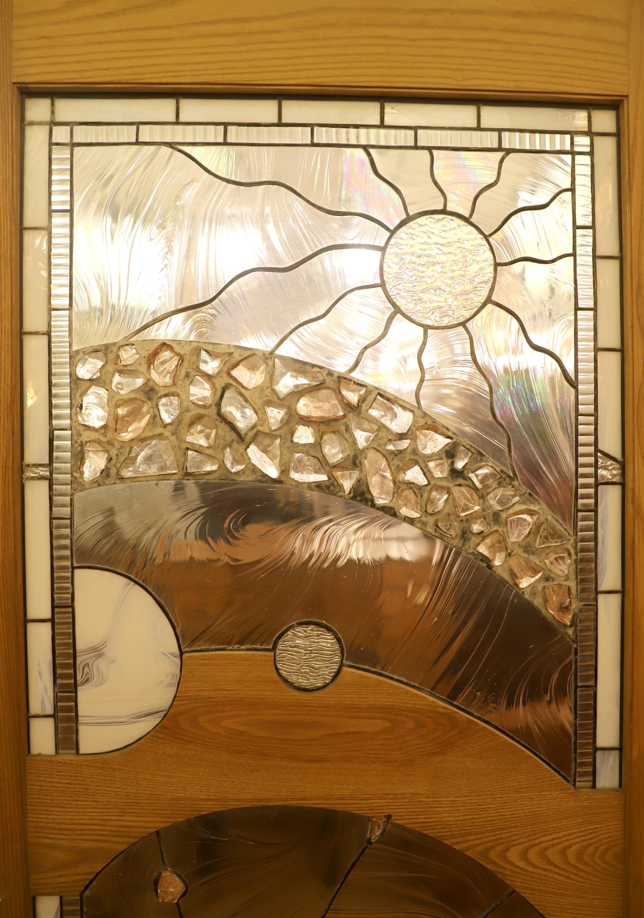 Scenic Mountain Stained Glass Door 88 x 33.5 In Good Condition For Sale In New York, NY