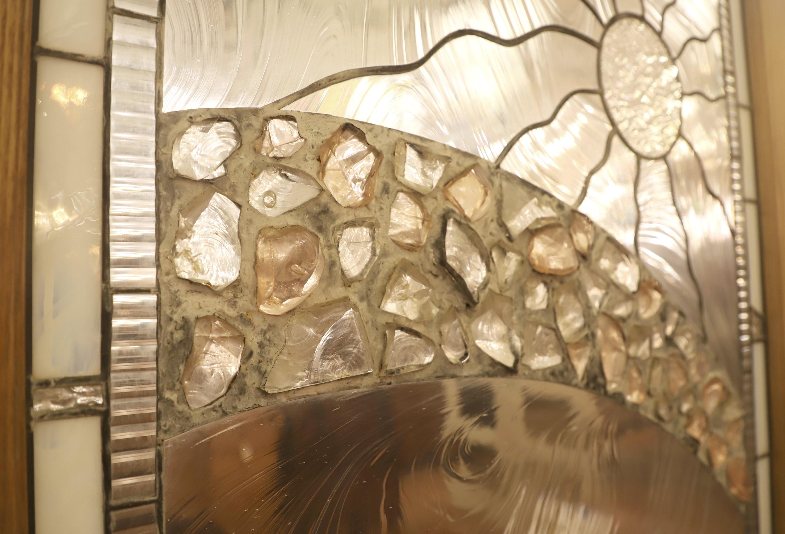 20ième siècle Porte en verre teinté de montagne scénique 88 x 33,5 en vente