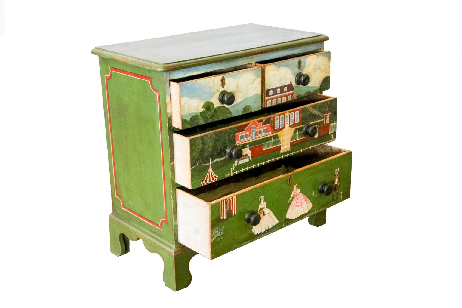 Hand-Painted Scenic Painted Four-Drawer Chest