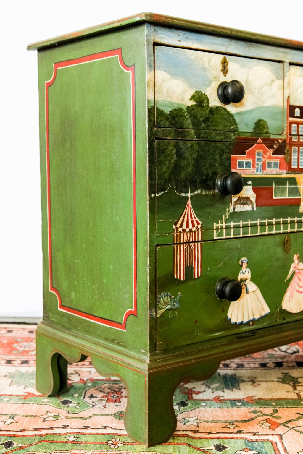 Scenic Painted Four-Drawer Chest In Good Condition In Wilson, NC