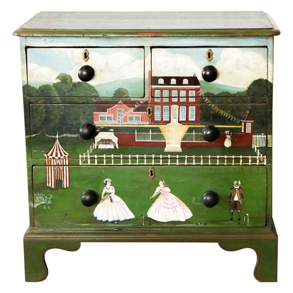 Scenic Painted Four-Drawer Chest