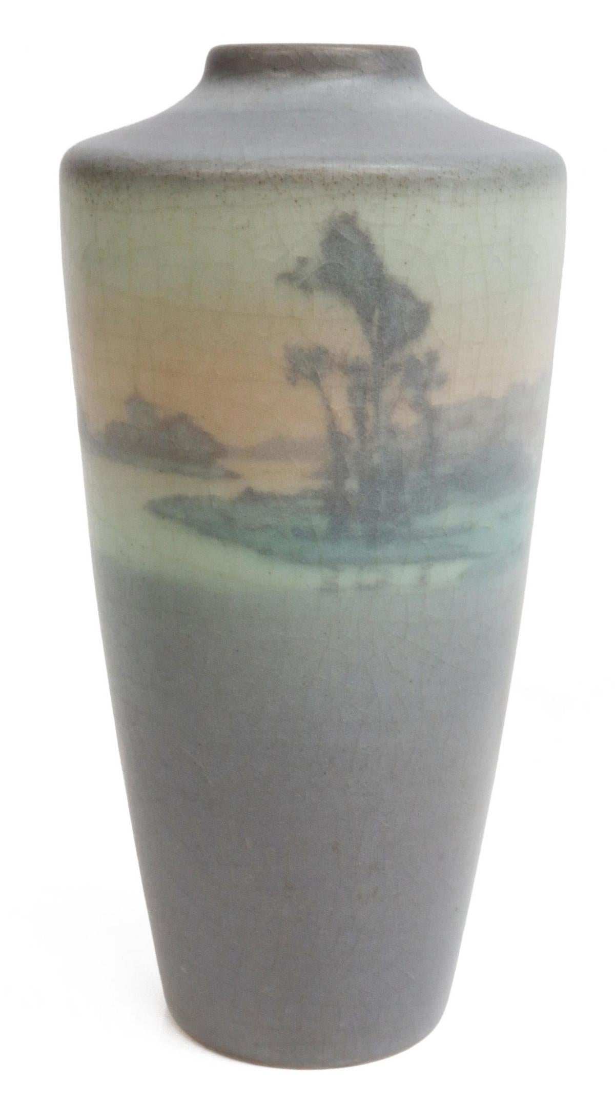 American 1913 Scenic Vellum Rookwood Pottery Vase By Sarah E. Coyne For Sale