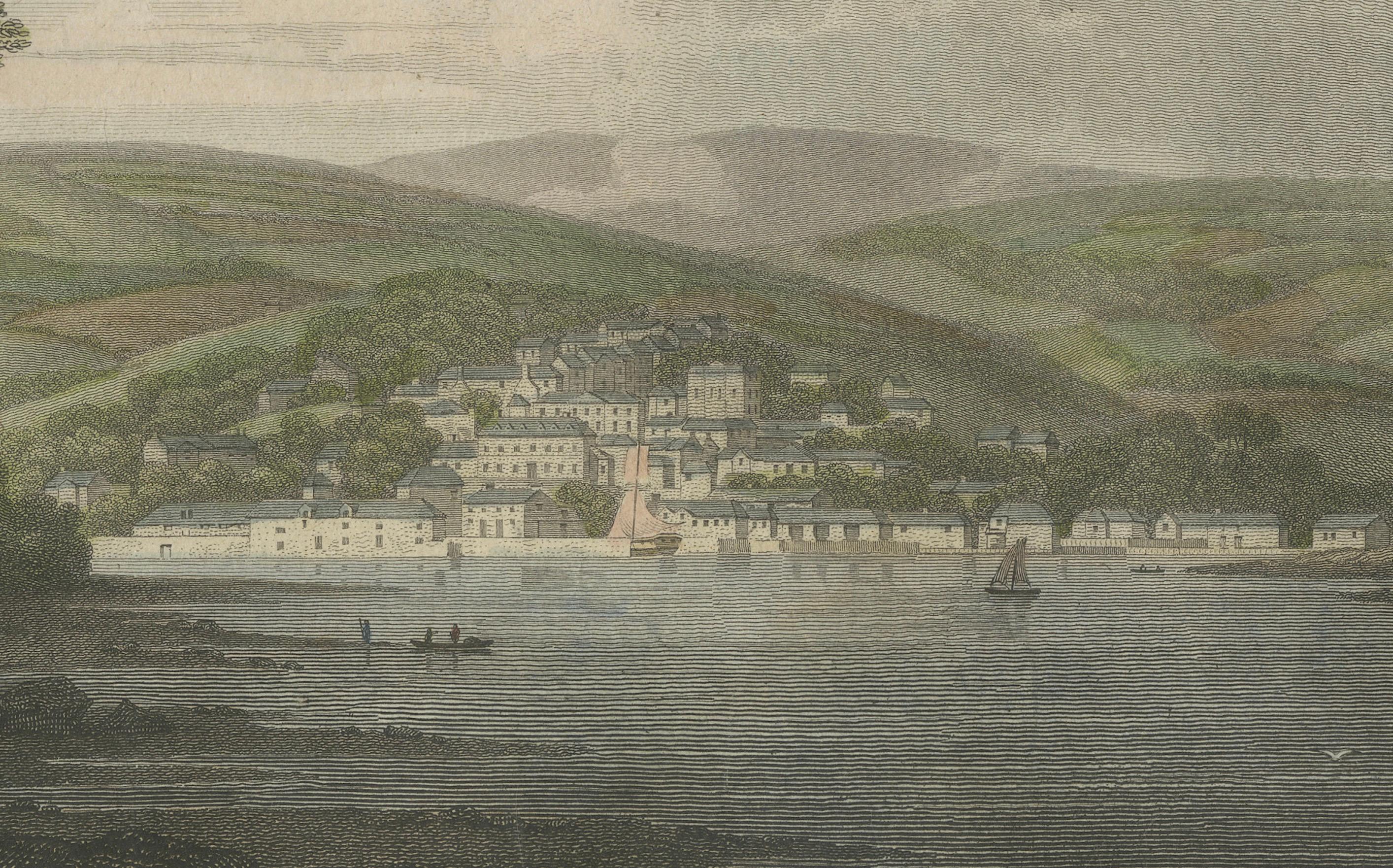 Carta Vista panoramica di Penryn, Cornovaglia: Pittoresca Townes costiera del XIX secolo incisa in vendita