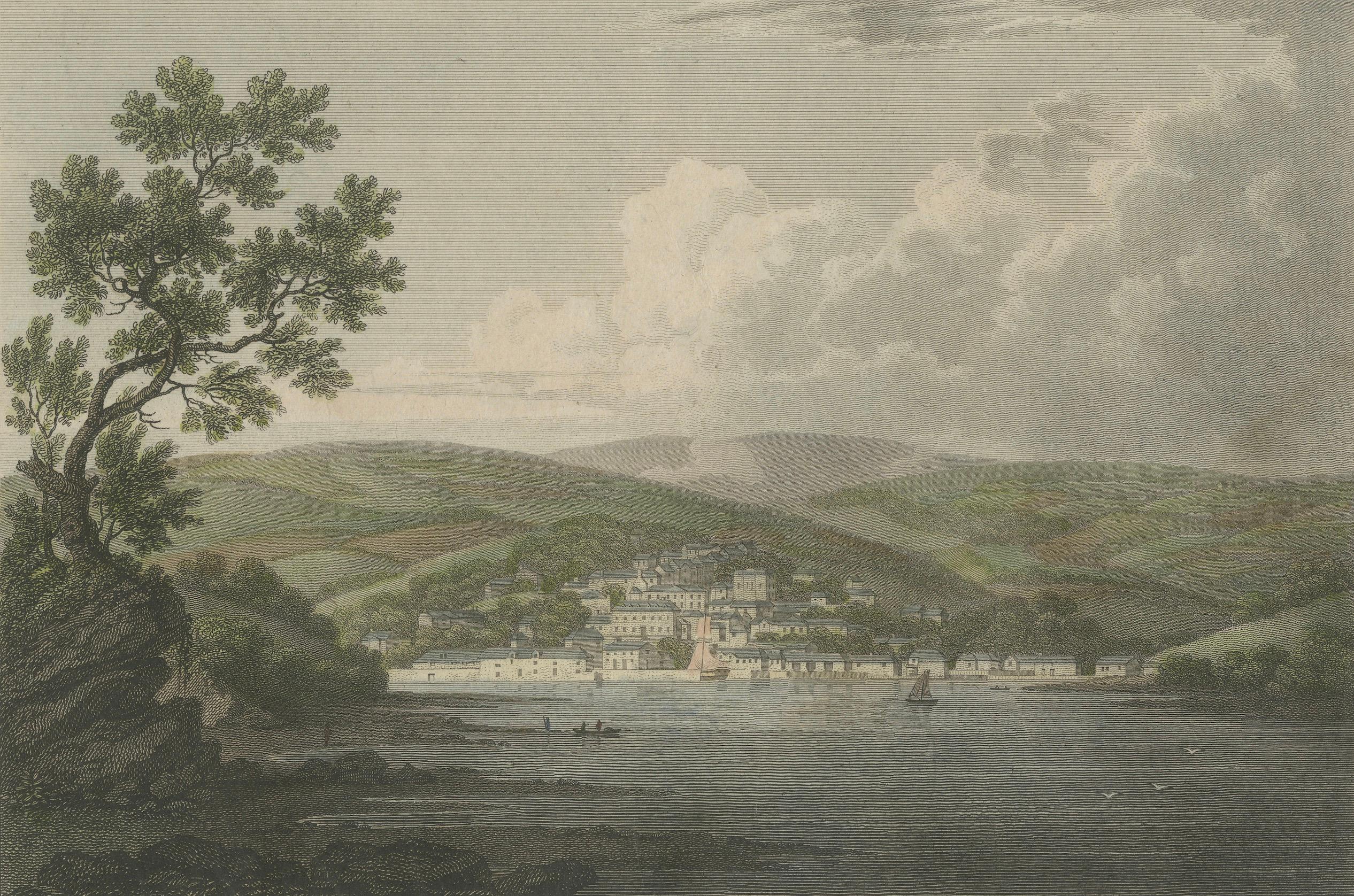 Vista panoramica di Penryn, Cornovaglia: Pittoresca Townes costiera del XIX secolo incisa in vendita 1
