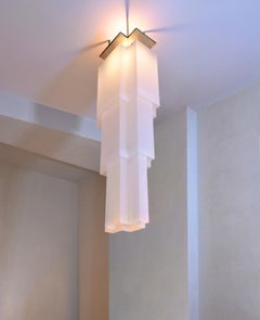 Scenographic Three-Tier Chandelier, Opal Acrylic Glass, Silver Metal, circa 1980