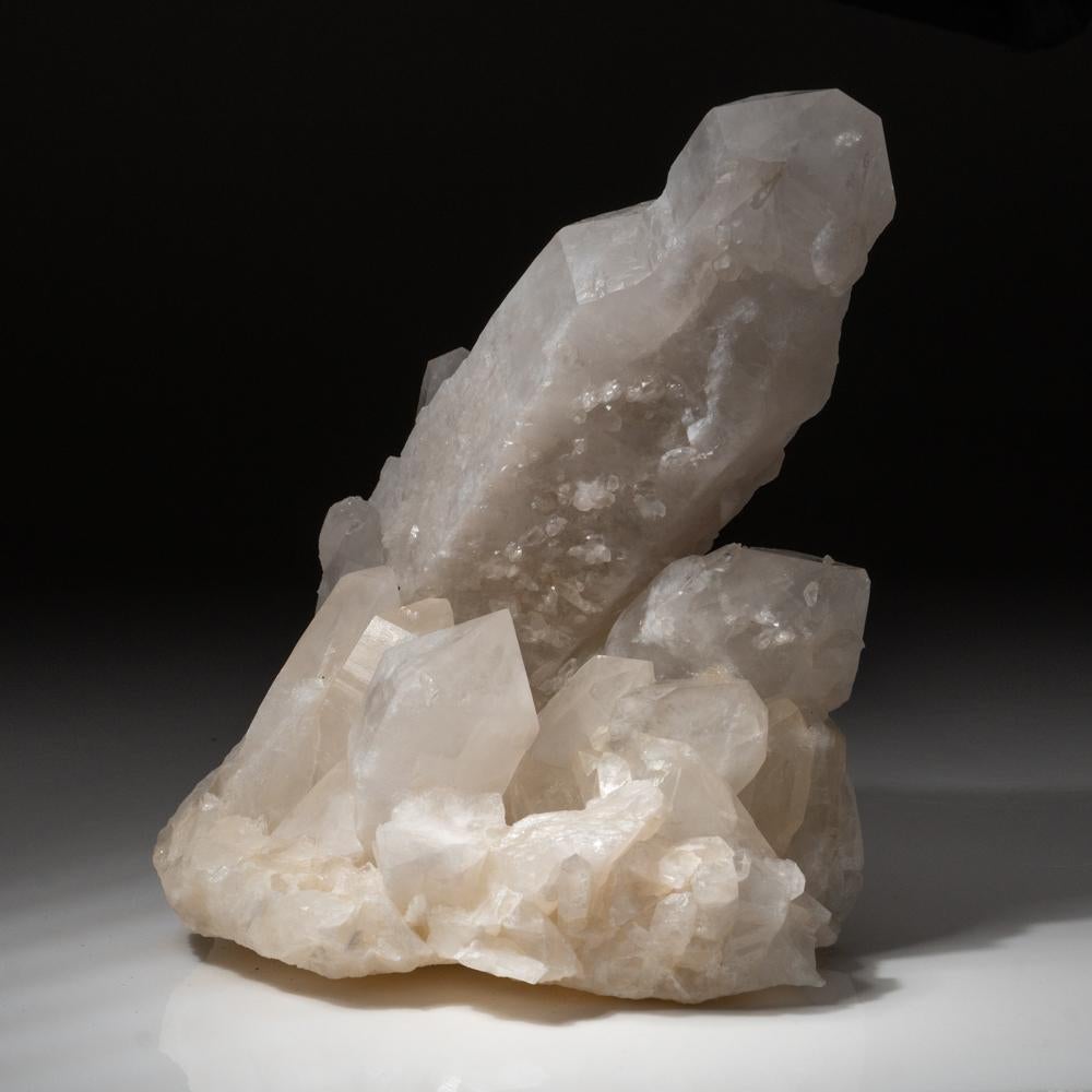 From Hubei, China. Massive 8'' scepter shaped quartz crystal fully terminated with milky white core on a quartz cluster base. The scepter crystal is damage free, terminated with glassy luster faces. This unique, 8'' scepter quartz crystal is perfect