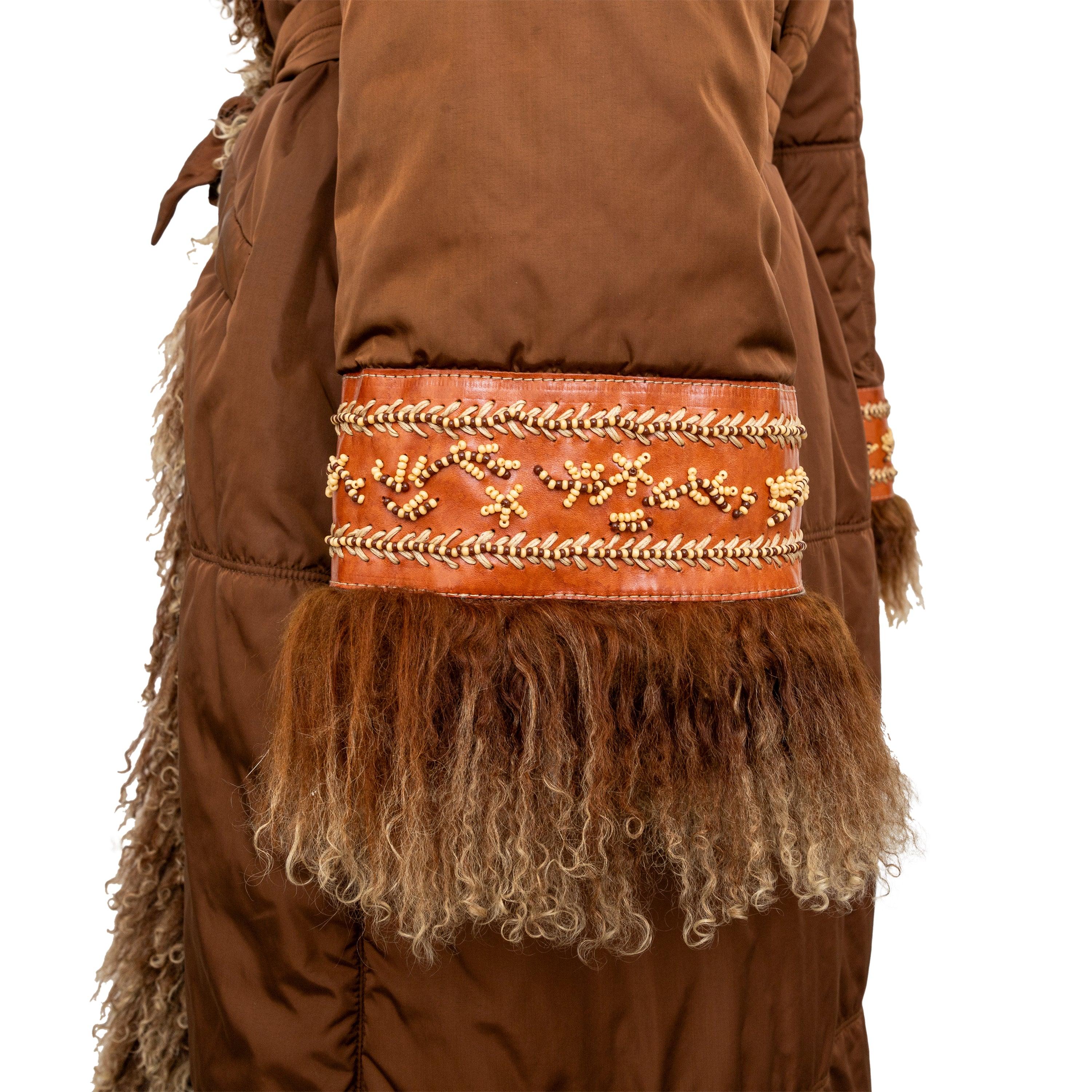 Brown Scervino Nylon Coat with Fur - '90s For Sale