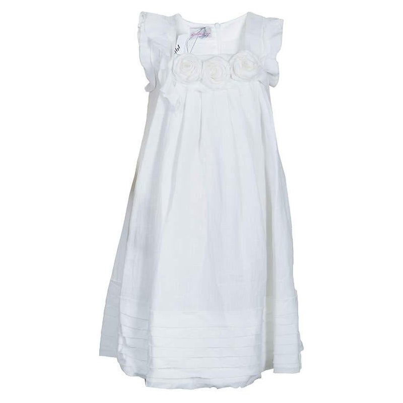 Scervino Street Girls White Rosette Detail Linen Dress 6 Yrs