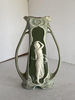 Schafer Vater German Bisque Green Jasperware Art Nouveau Maiden Bud Vase