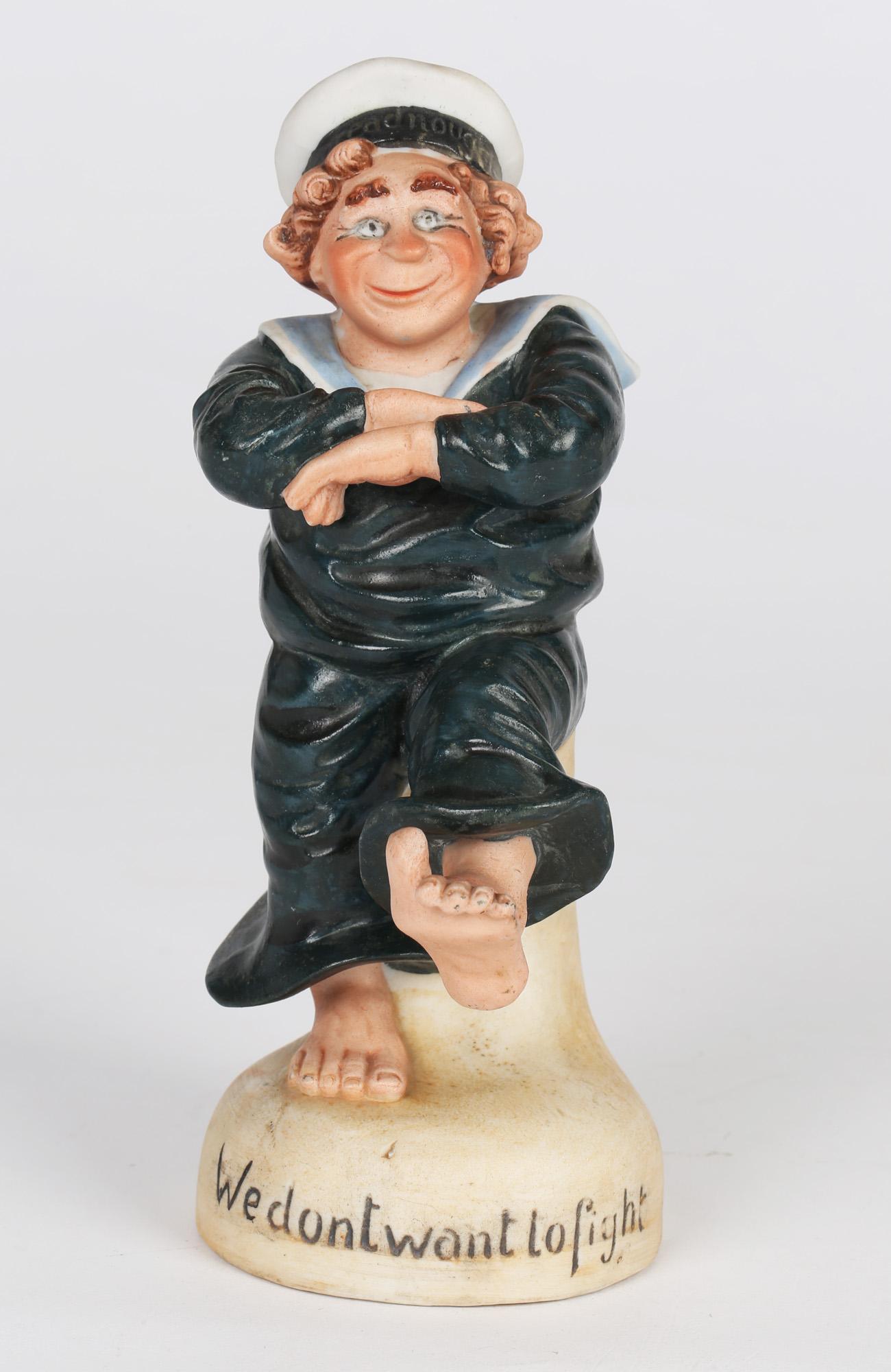 19th Century Schafer & Vater Porcelain Painted Sailor Figure Titled We Dont Want to Fight