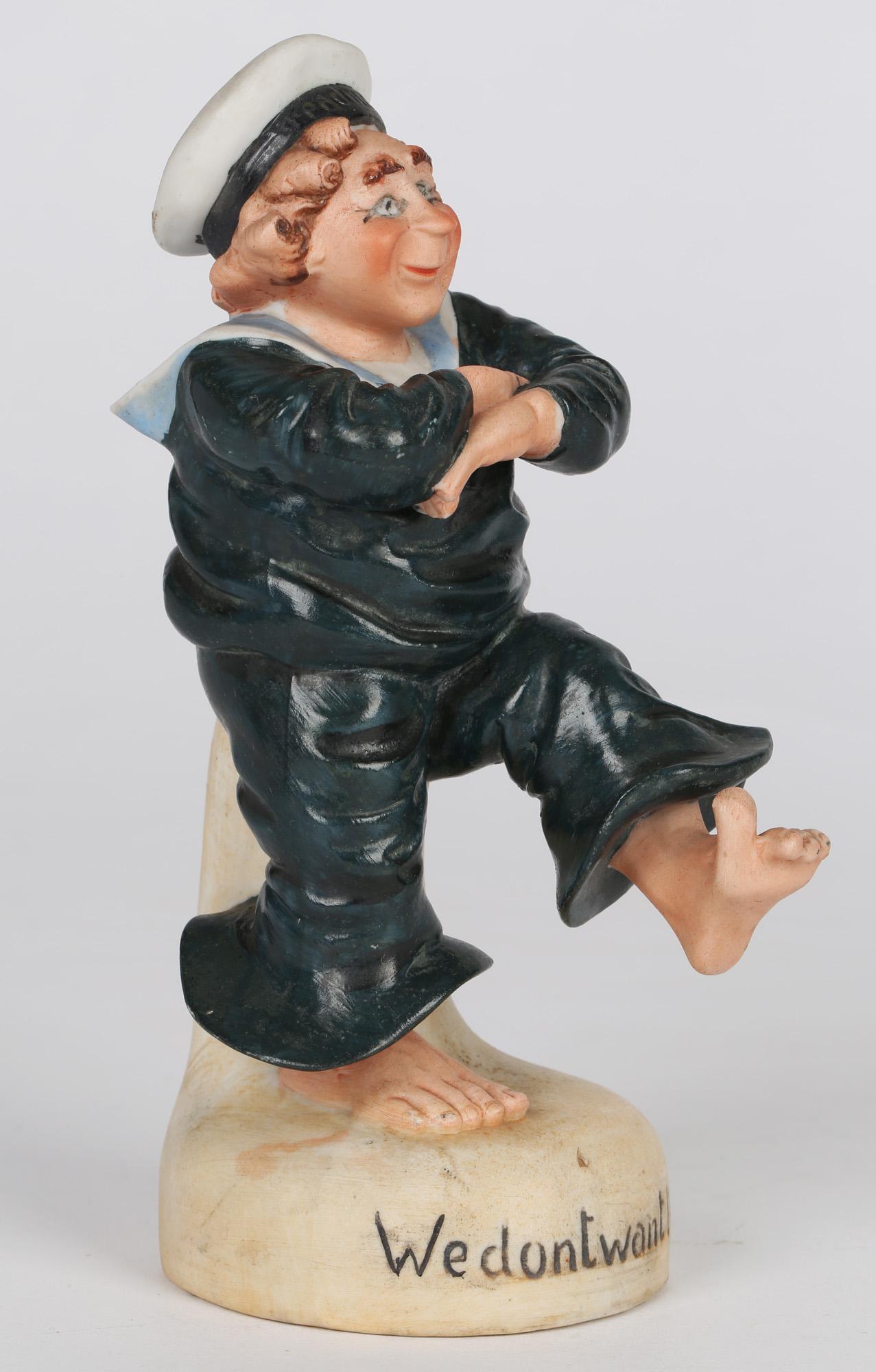 Schafer & Vater Porcelain Painted Sailor Figure Titled We Dont Want to Fight 2