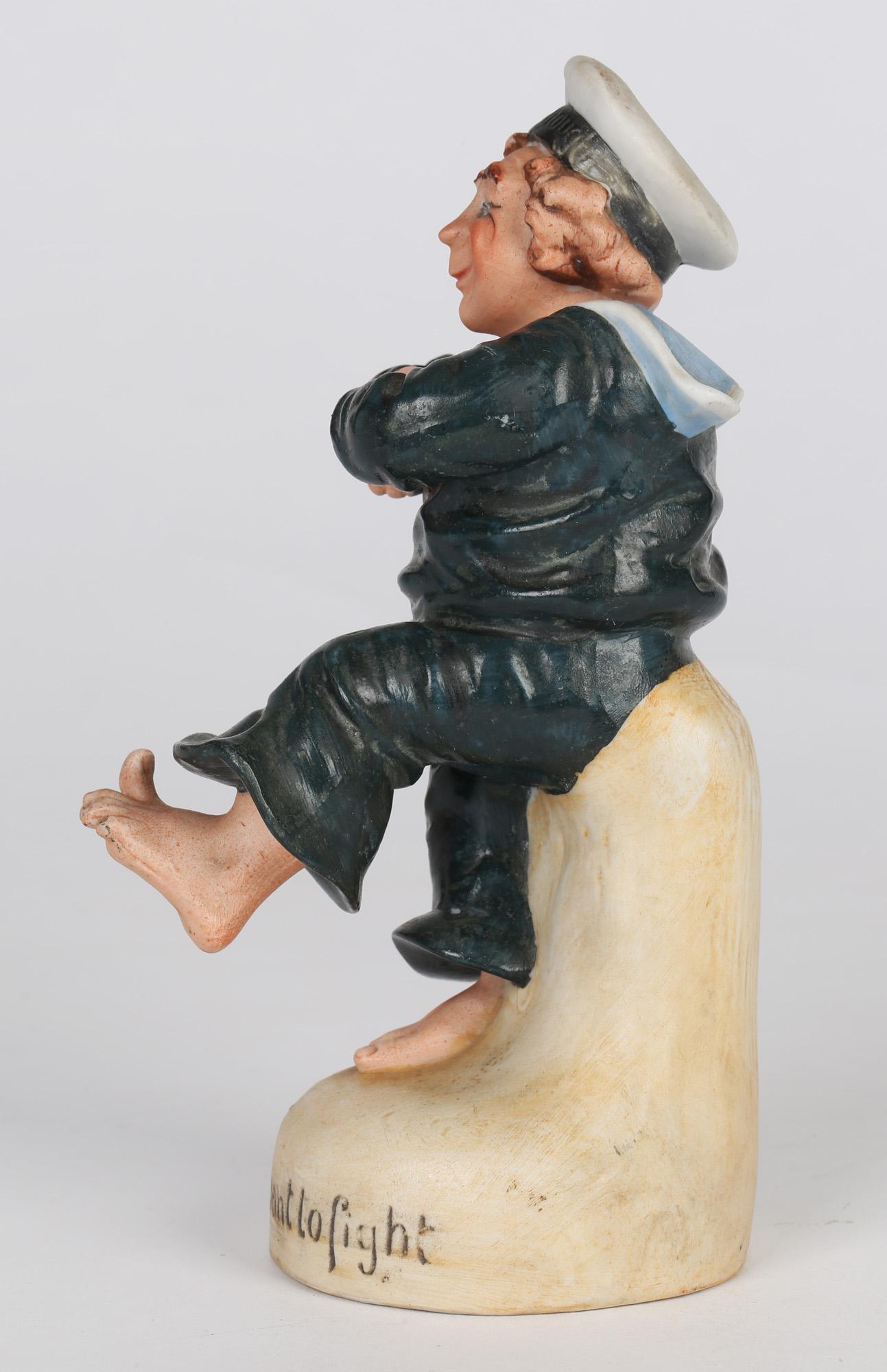 Schafer & Vater Porcelain Painted Sailor Figure Titled We Dont Want to Fight 4