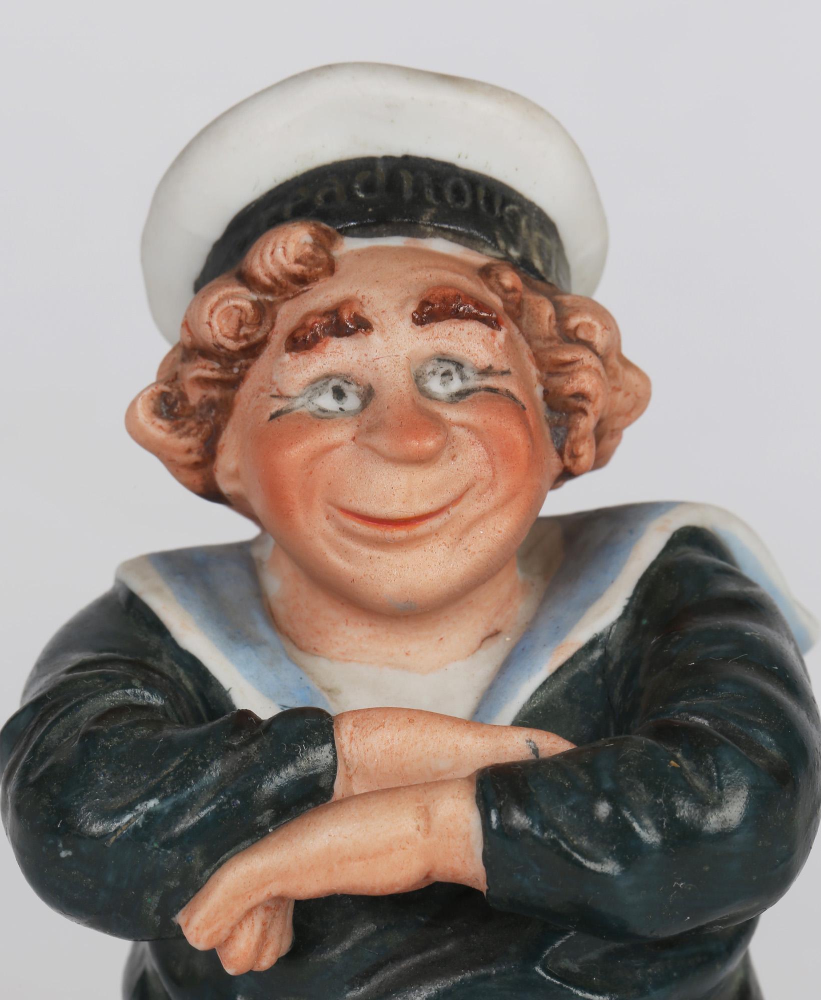 German Schafer & Vater Porcelain Painted Sailor Figure Titled We Dont Want to Fight
