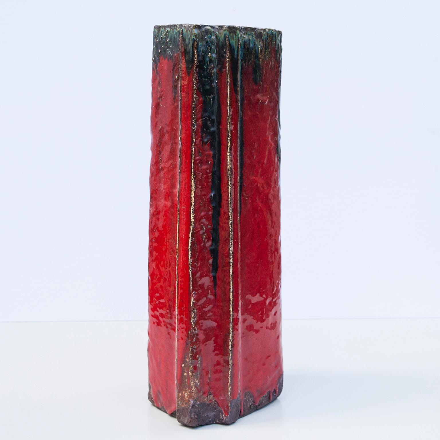 German Schäffenacker Ceramic Floor Vase Red, 1963