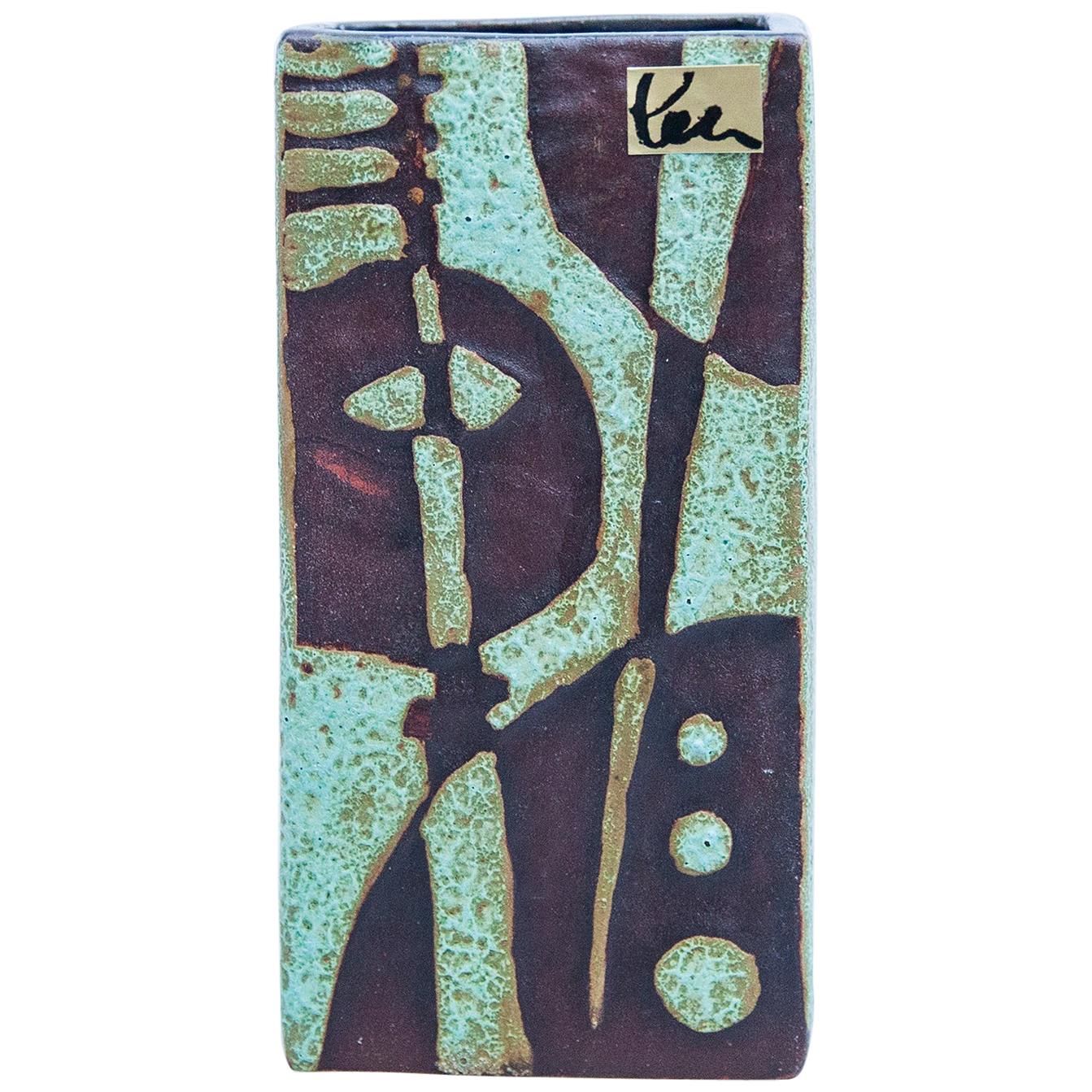 Schäffenacker Green Picasso Style Ceramic Vase, 1960s