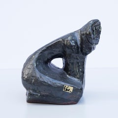 Schäffenacker Human Sculpture Black Glazed Ceramic Object, 1960s