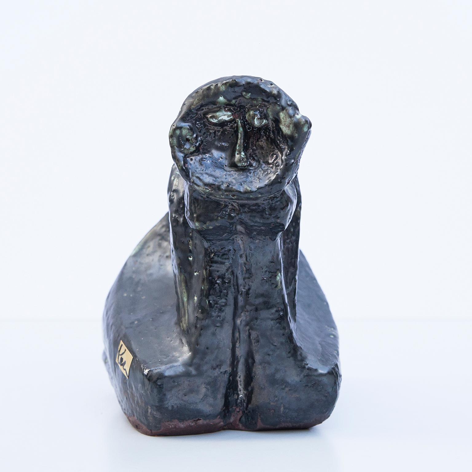 Mid-Century Modern Schäffenacker Human Sculpture Black Glazed Ceramic Object, 1960s
