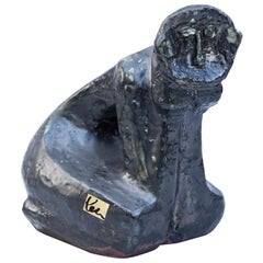 Schäffenacker Human Sculpture Black Glazed Ceramic Object, 1960s