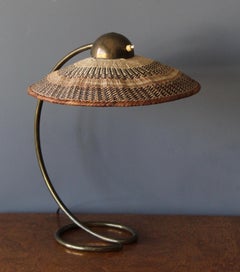 Schanzenbach & Co, Adjustable "Diffuma" Table Lamp, Brass, Fabric Germany, 1950s