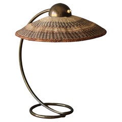 Schanzenbach & Co, Adjustable "Diffuma" Table Lamp, Brass, Fabric Germany, 1950s