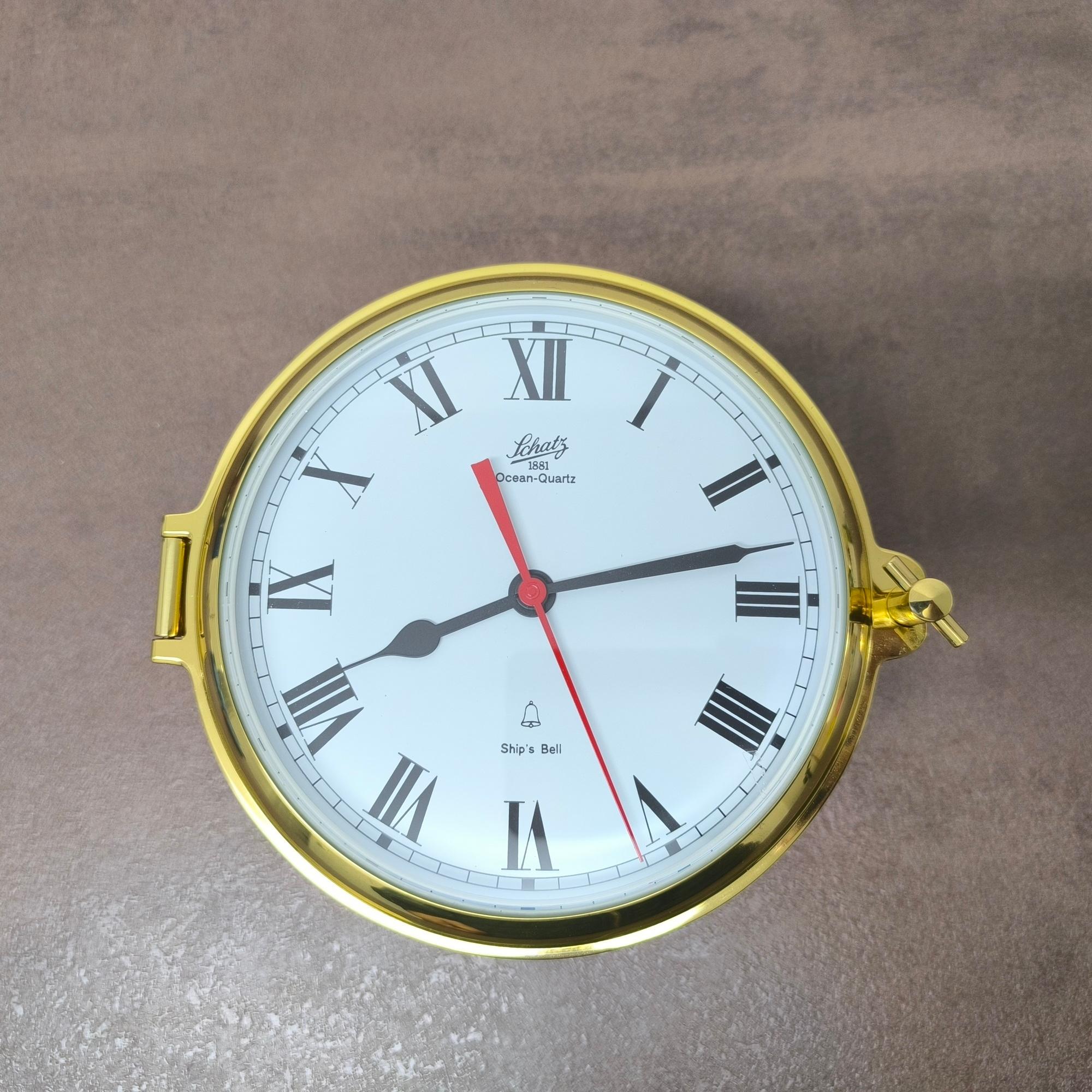 Schatz Ships Bell Quartz Clock in polished Brass For Sale 4