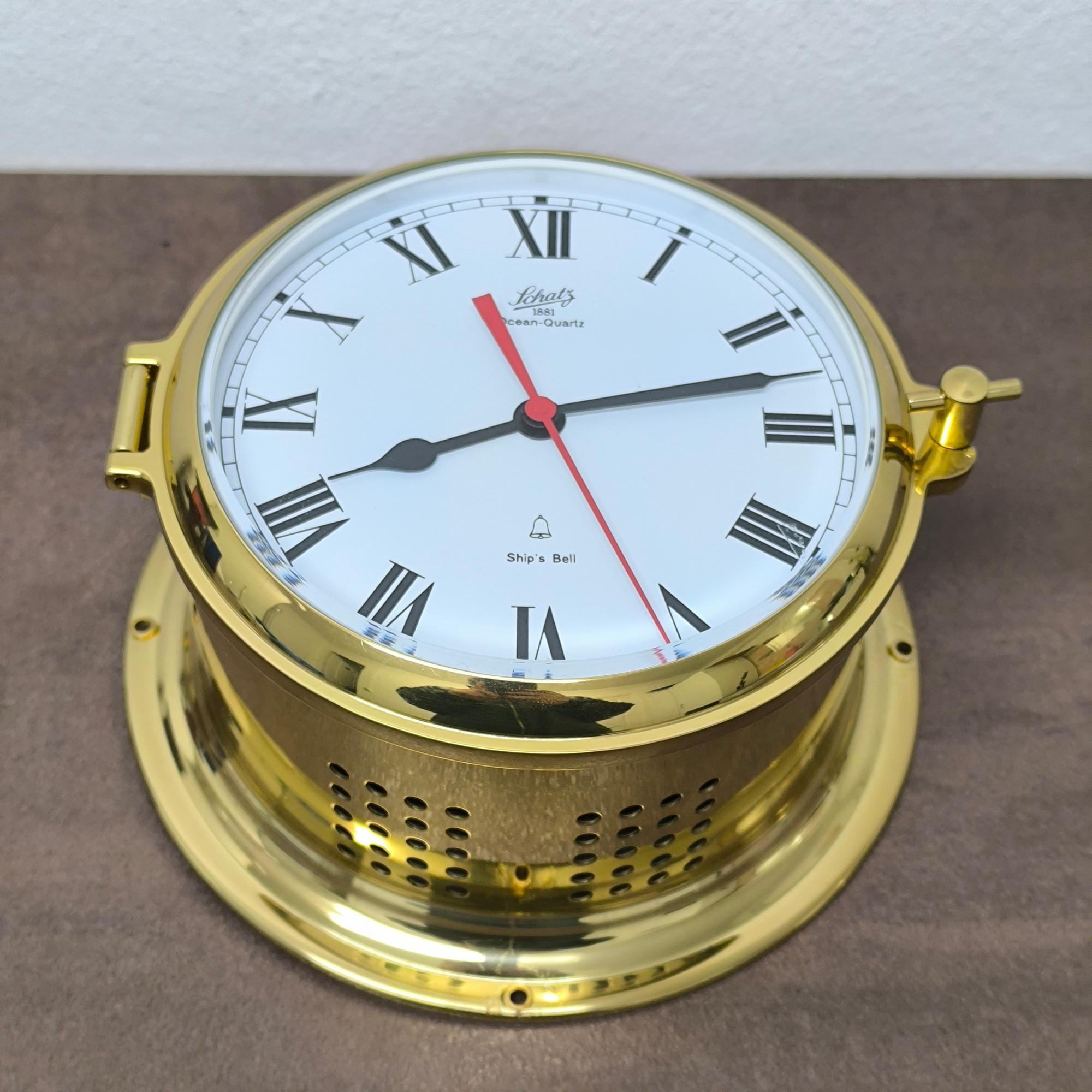 20th Century Schatz Ships Bell Quartz Clock in polished Brass For Sale