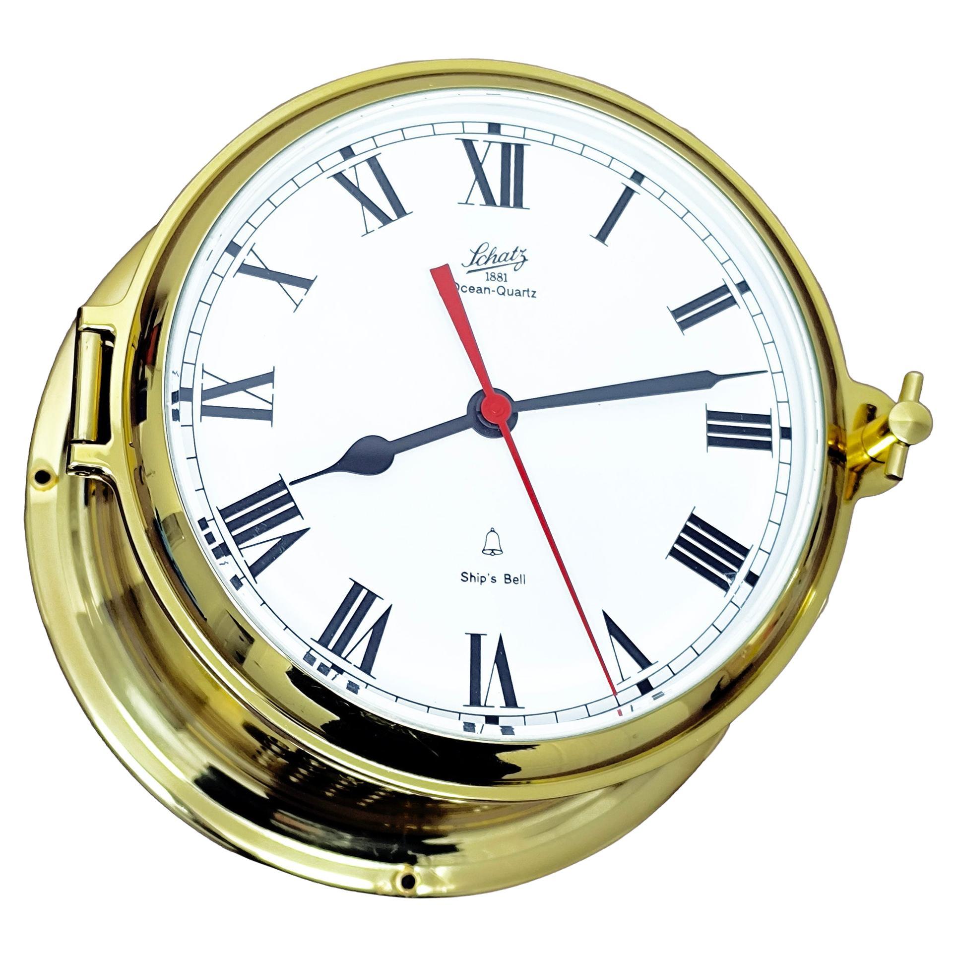 Schatz Ships Bell Quartz Clock in polished Brass For Sale
