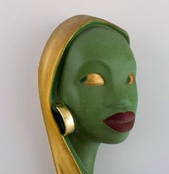 Schaubach, Germany, Female Face in Hand-Painted Glazed Ceramics, Mid-20th C