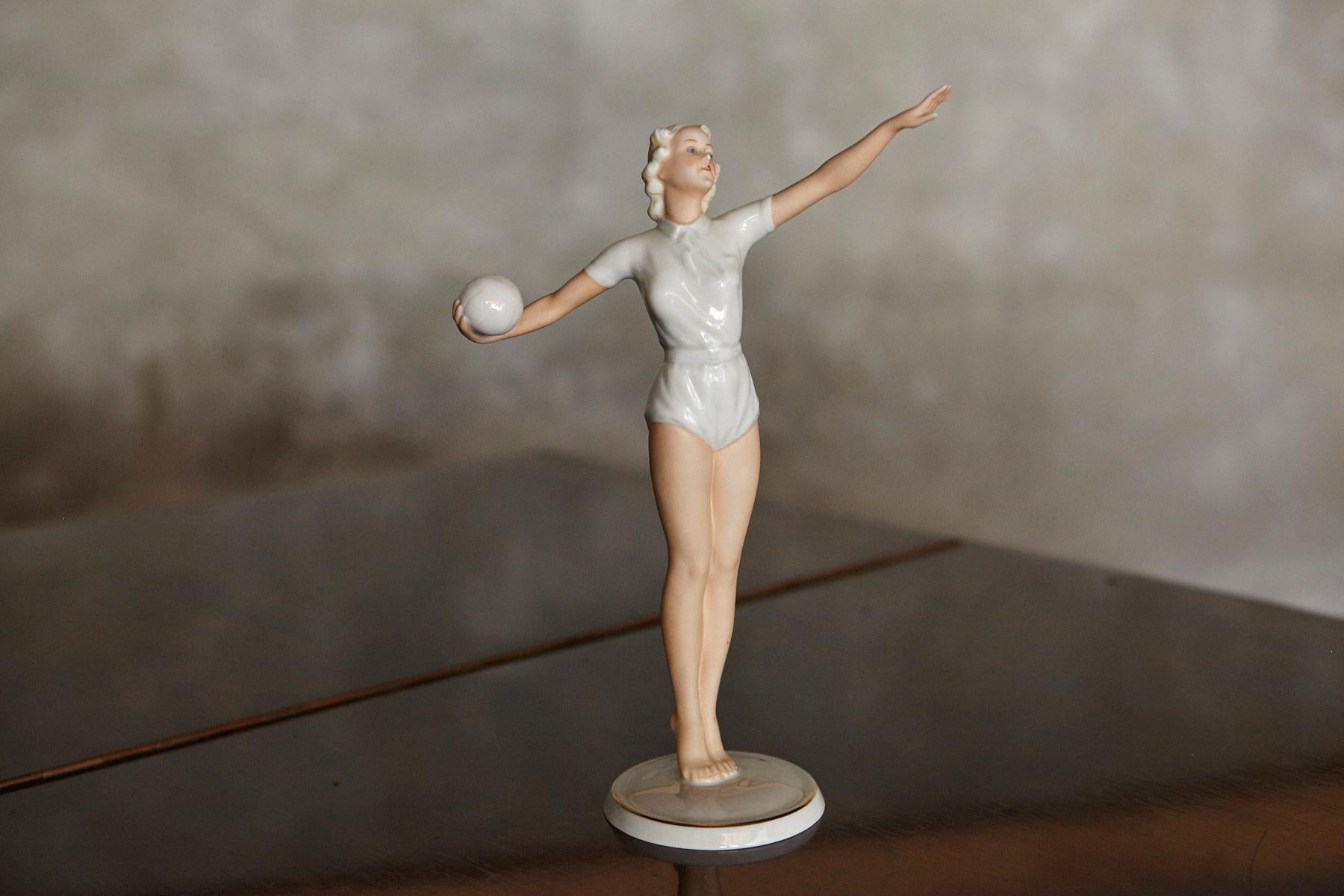 Art Deco Schaubach Kunst Porcelain Figurine of a Volleyball Player, 1936 Olympics For Sale