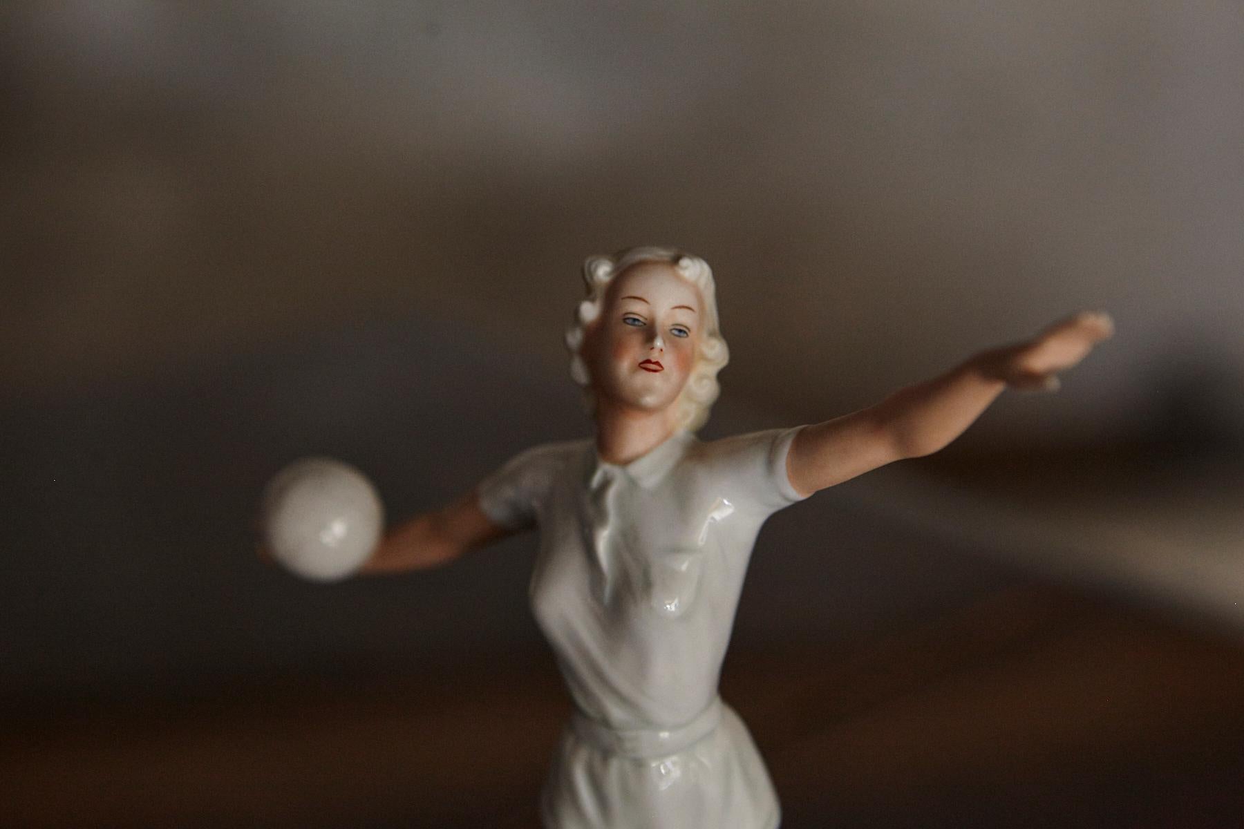 German Schaubach Kunst Porcelain Figurine of a Volleyball Player, 1936 Olympics For Sale