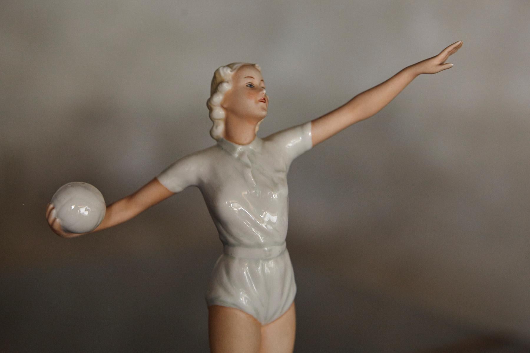 Mid-20th Century Schaubach Kunst Porcelain Figurine of a Volleyball Player, 1936 Olympics For Sale