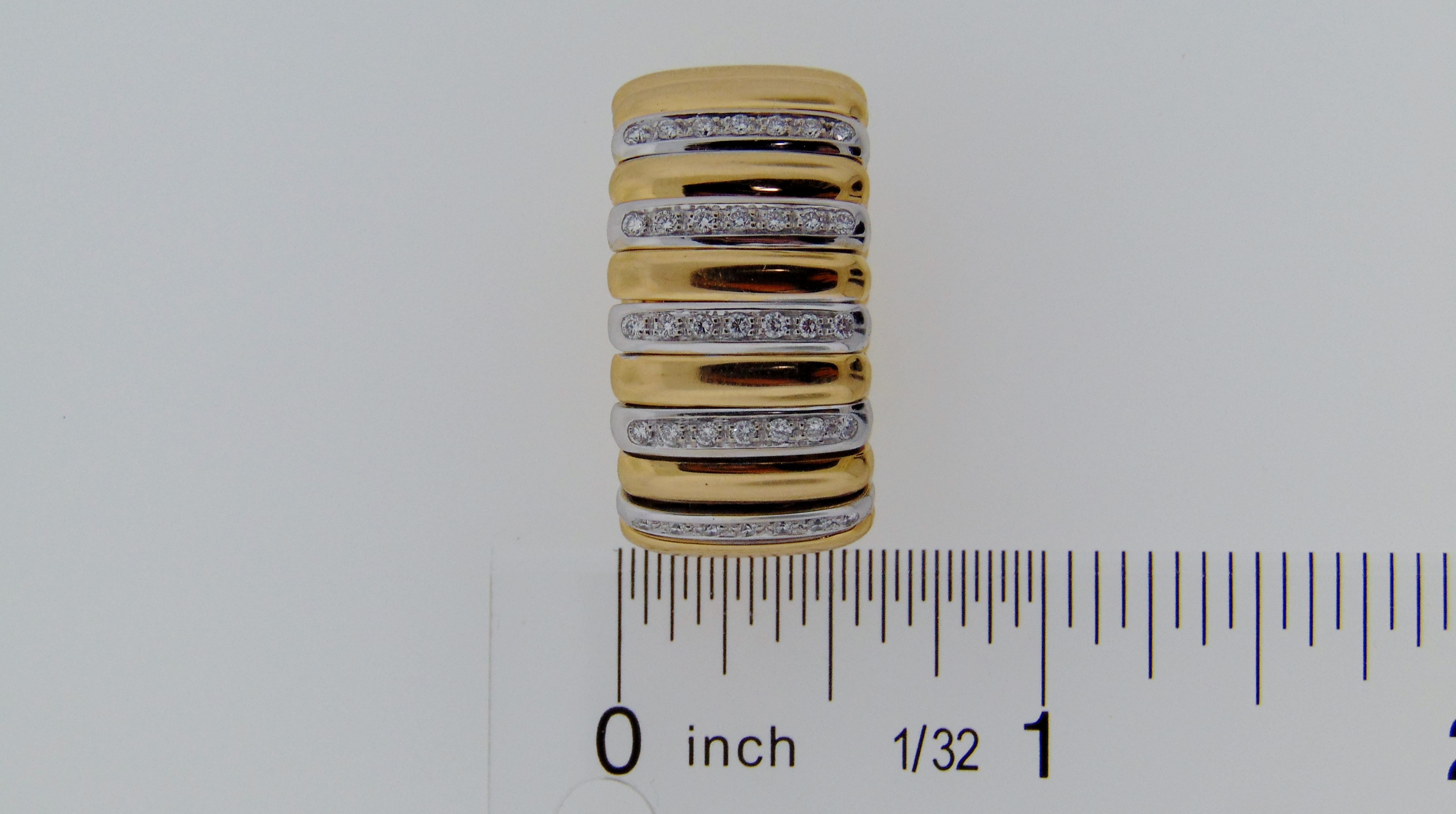 Women's or Men's Scheffel, Schmuck 18 Karat Gold with Diamonds Flexible Ribbed Ring For Sale