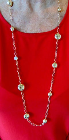 18 Karat Yellow Gold Long Chain with Ball Stations