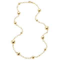 18 Karat Yellow Gold Long Chain with Ball Stations